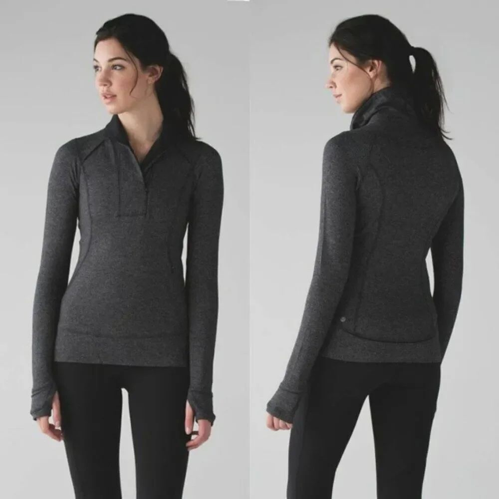 Lululemon Think Fast Pullover in Heathered Herringbone Black Size 4